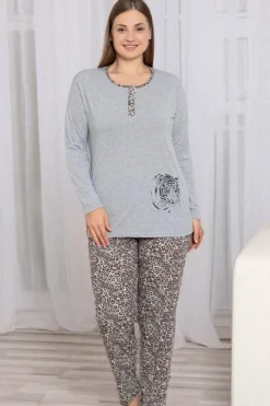 Royalfashion Szara damska 2-częściowa piżama w panterkę PLUS SIZE