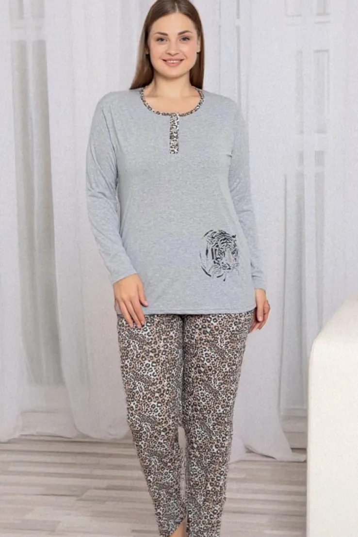 Royalfashion Szara damska 2-częściowa piżama w panterkę PLUS SIZE