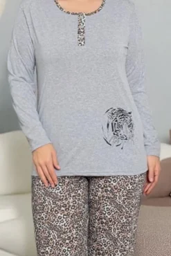 Royalfashion Szara damska 2-częściowa piżama w panterkę PLUS SIZE