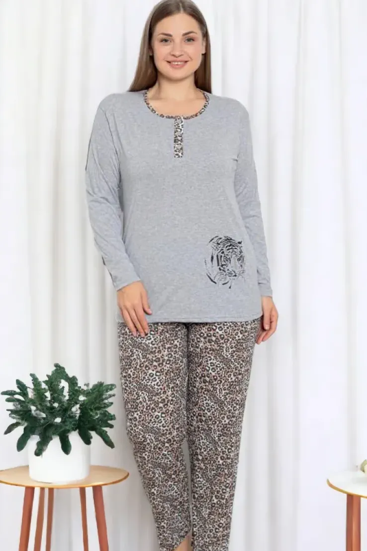 Royalfashion Szara damska 2-częściowa piżama w panterkę PLUS SIZE