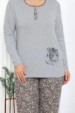 Royalfashion Szara damska 2-częściowa piżama w panterkę PLUS SIZE