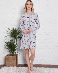 Royalfashion Szara koszula nocna z printem w motylki