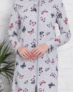 Royalfashion Szara koszula nocna z printem w motylki