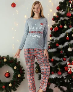 Royalfashion Szara świąteczna damska 2-częściowa piżama