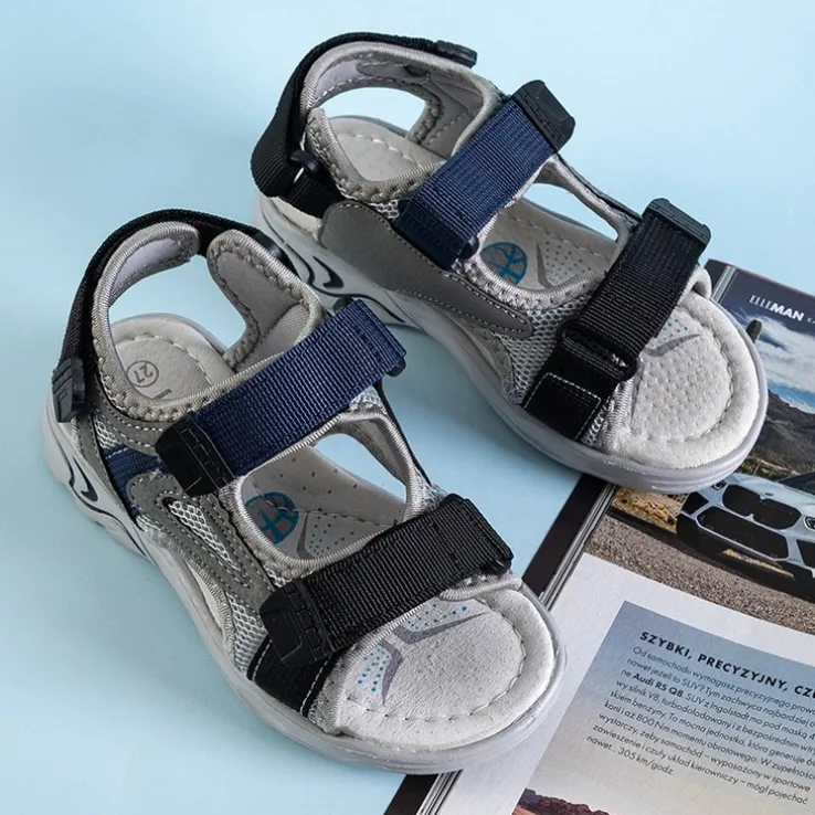 Royalfashion Szare chłopięce sandały na rzepy Turbo