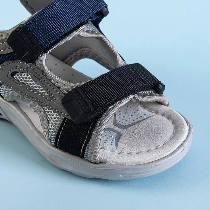 Royalfashion Szare chłopięce sandały na rzepy Turbo
