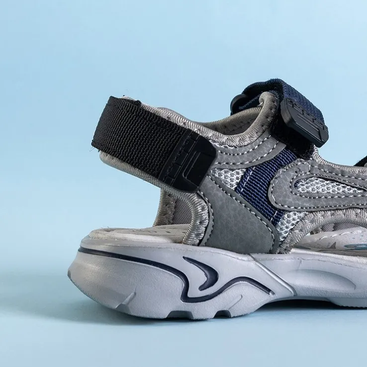 Royalfashion Szare chłopięce sandały na rzepy Turbo