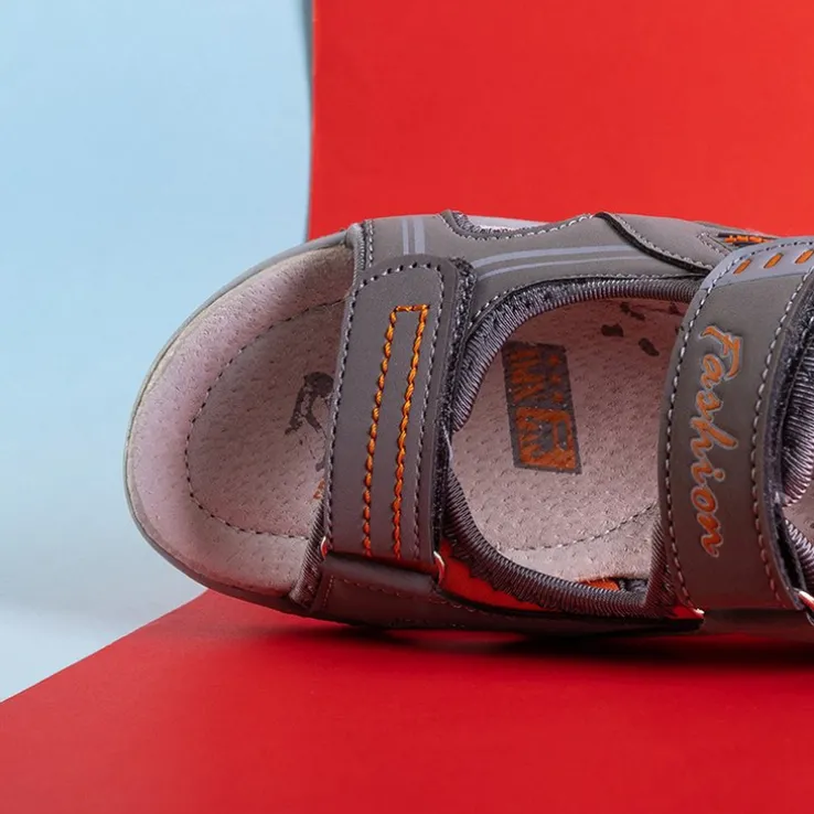 Royalfashion Szare chłopięce sandały na rzepy Monekin