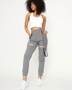 Royalfashion Szare damskie materiałowe spodnie typu bojówki z szelkami