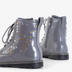 Royalfashion Szare dziecięce lakierowane workery Isibeal