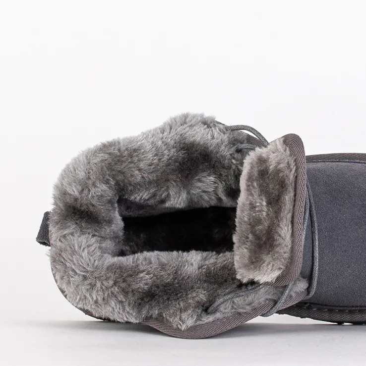 Royalfashion Szare dziecięce krótkie sznurowane śniegowce Tibilis