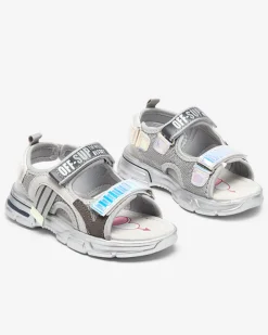 Royalfashion Szare sandałki dziewczęce z holograficznymi wstawkami Heilol