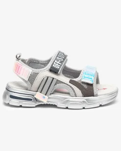 Royalfashion Szare sandałki dziewczęce z holograficznymi wstawkami Heilol