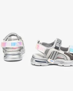 Royalfashion Szare sandałki dziewczęce z holograficznymi wstawkami Heilol