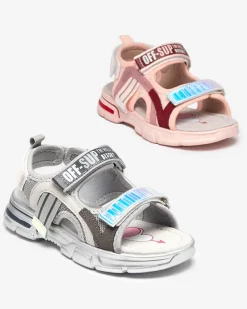 Royalfashion Szare sandałki dziewczęce z holograficznymi wstawkami Heilol
