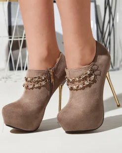 Royalfashion Szaro- beżowe damskie półbuty na wysokiej szpilce Ehcso