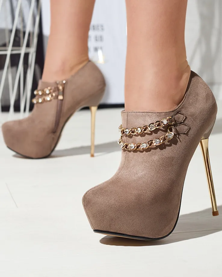 Royalfashion Szaro- beżowe damskie półbuty na wysokiej szpilce Ehcso