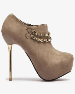 Royalfashion Szaro- beżowe damskie półbuty na wysokiej szpilce Ehcso