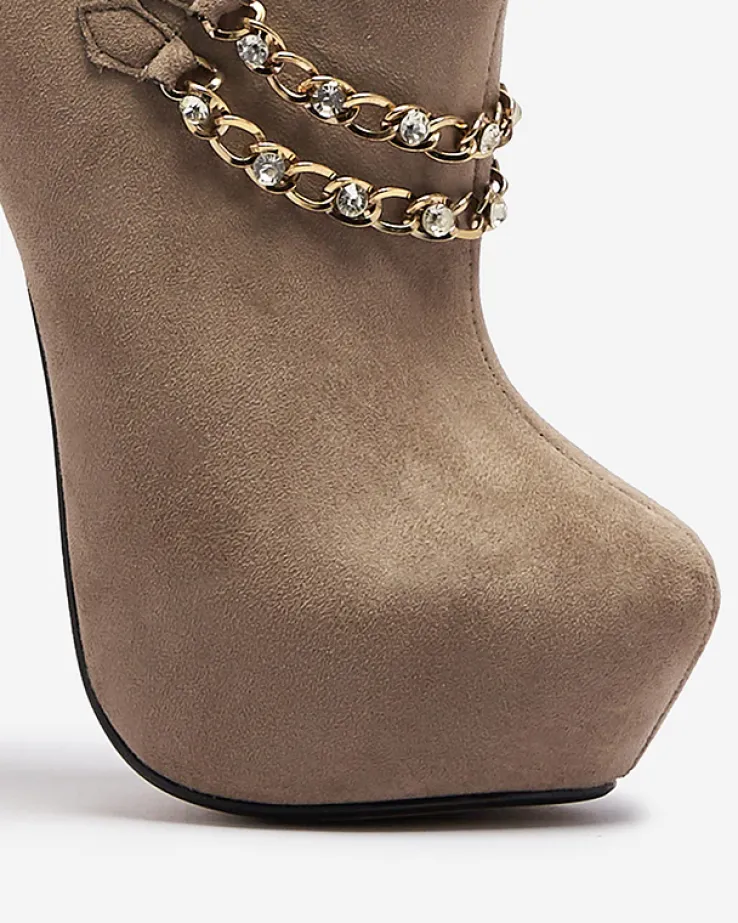 Royalfashion Szaro- beżowe damskie półbuty na wysokiej szpilce Ehcso