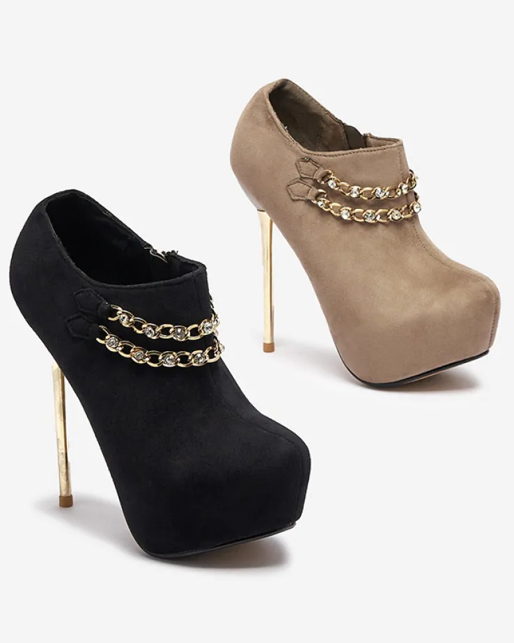 Royalfashion Szaro- beżowe damskie półbuty na wysokiej szpilce Ehcso