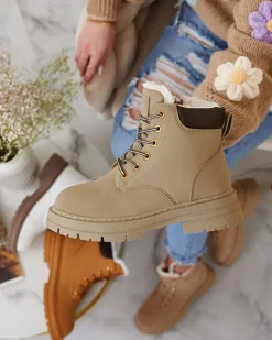 Royalfashion Szaro- brązowe damskie ocieplane botki typu trapery Radoras