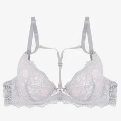 Royalfashion Szaro-różowy biustonosz koronkowy z paseczkami