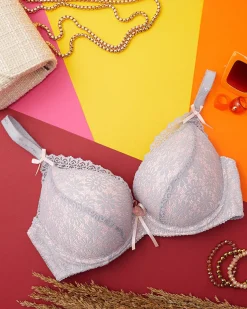 Royalfashion Szaro-różowy koronkowy biustonosz damski