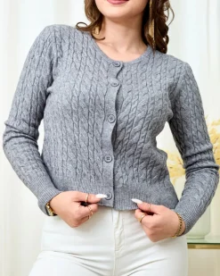 Royalfashion Szary damski sweter warkoczowy splot