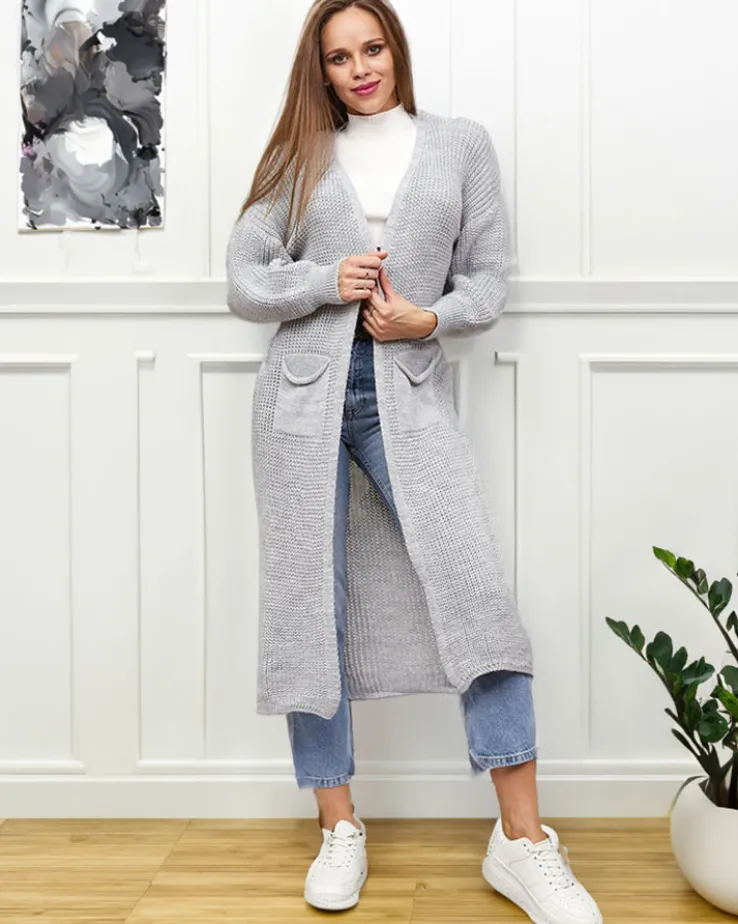 Royalfashion Szary damski sweter narzutka