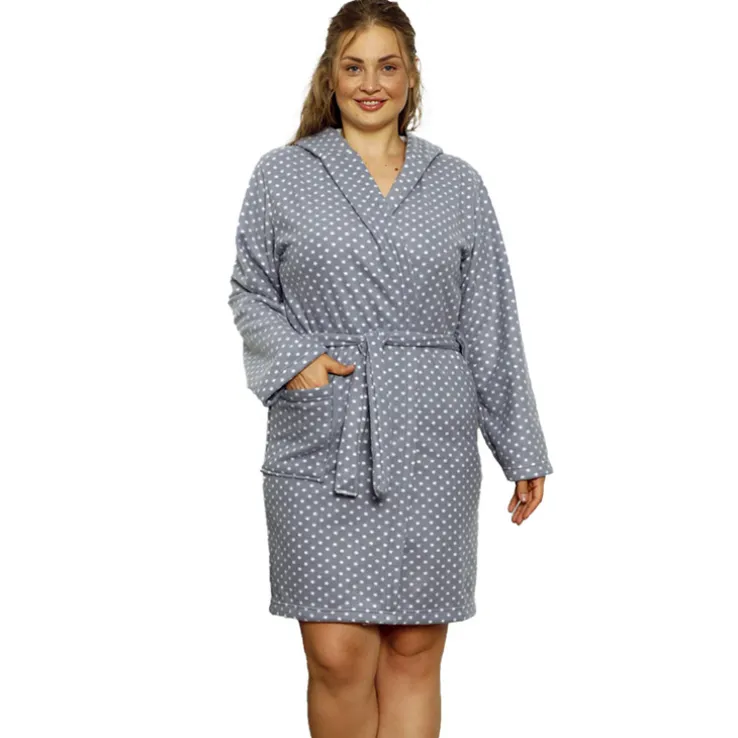 Royalfashion Szary damski szlafrok w kropki PLUS SIZE