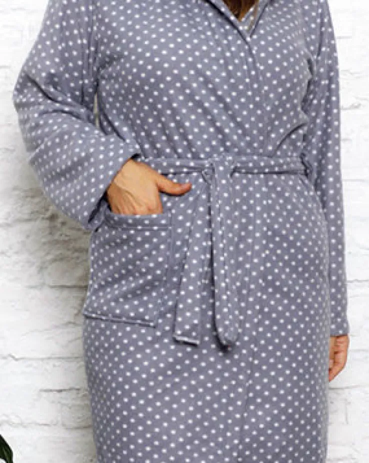 Royalfashion Szary damski szlafrok w kropki PLUS SIZE
