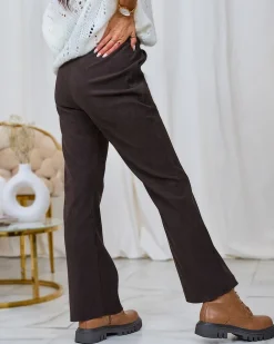 Royalfashion Sztruksowe damskie spodnie materiałowe w kolorze ciemnobrązowym