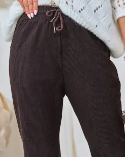 Royalfashion Sztruksowe damskie spodnie materiałowe w kolorze ciemnobrązowym