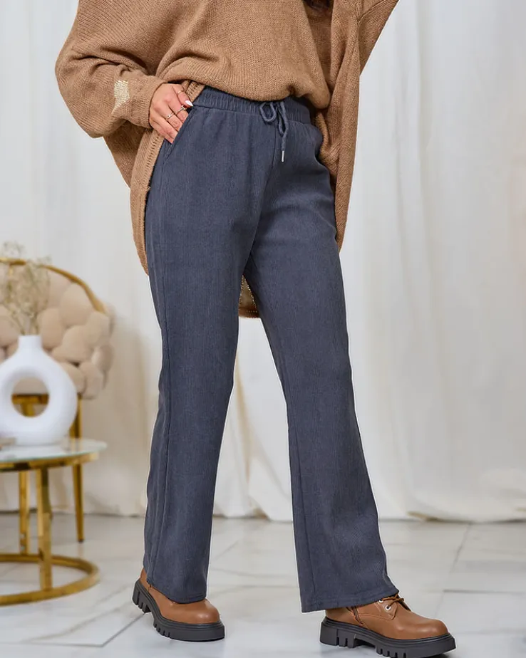 Royalfashion Sztruksowe damskie spodnie materiałowe w kolorze ciemnoszarym