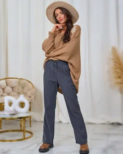 Royalfashion Sztruksowe damskie spodnie materiałowe w kolorze ciemnoszarym