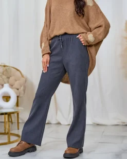 Royalfashion Sztruksowe damskie spodnie materiałowe w kolorze ciemnoszarym