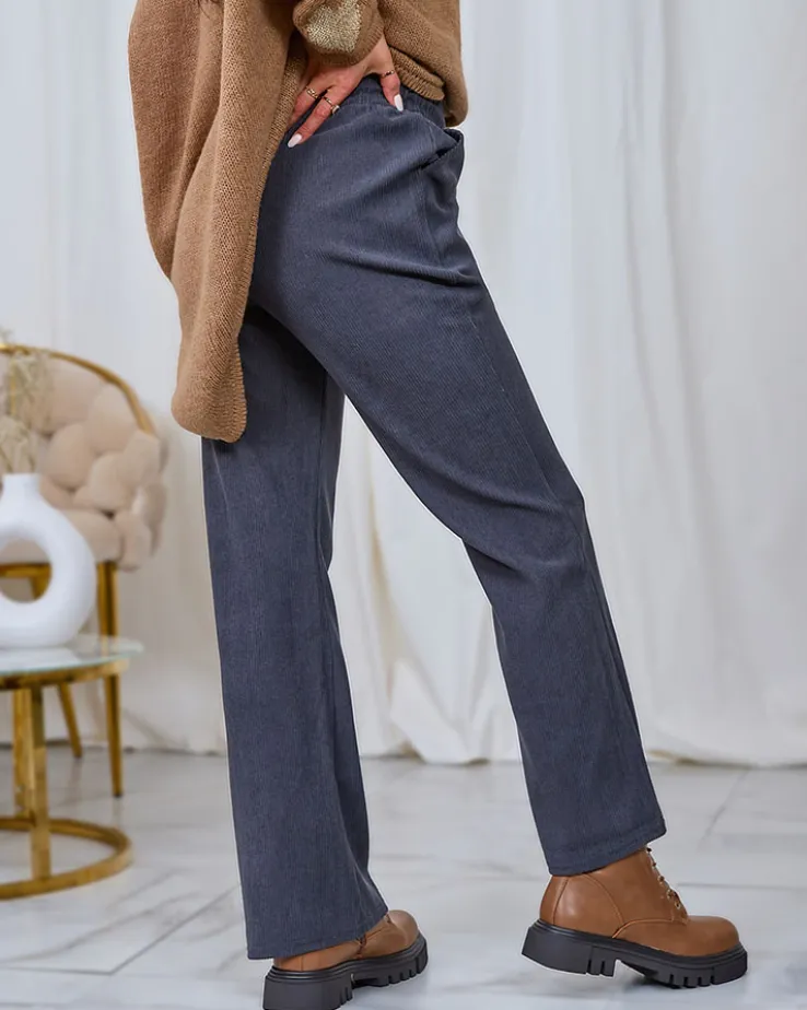 Royalfashion Sztruksowe damskie spodnie materiałowe w kolorze ciemnoszarym