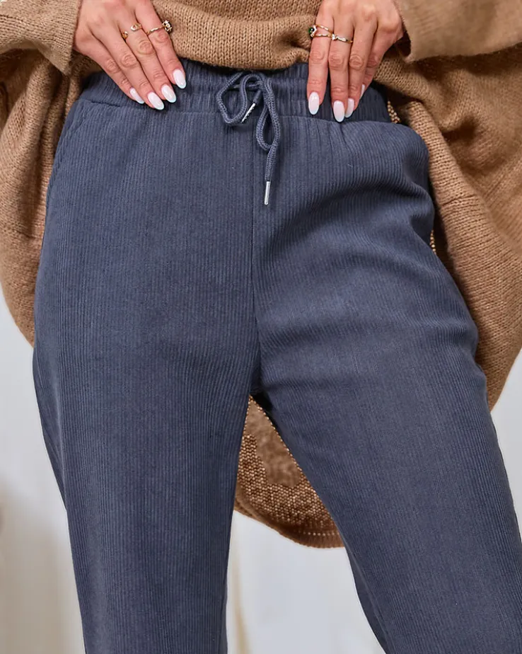 Royalfashion Sztruksowe damskie spodnie materiałowe w kolorze ciemnoszarym