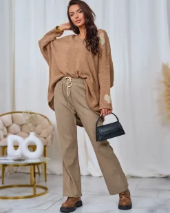 Royalfashion Sztruksowe damskie spodnie materiałowe w kolorze khaki