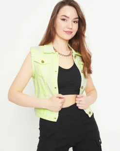 Royalfashion Żółta jeansowa kamizelka damska