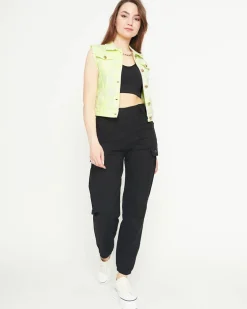 Royalfashion Żółta jeansowa kamizelka damska