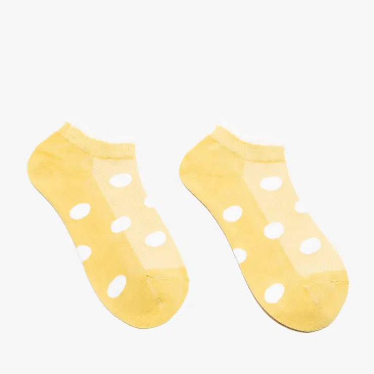 Royalfashion Żółte damskie skarpetki stopki w kropki