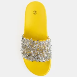Royalfashion Żółte klapki damskie z cyrkoniami Onesti