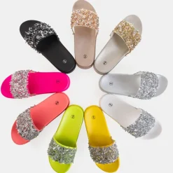 Royalfashion Żółte klapki damskie z cyrkoniami Onesti