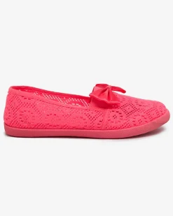 Royalfashion Tenisówki dziewczęce z kokardką w kolorze neonowym różowym Osmo