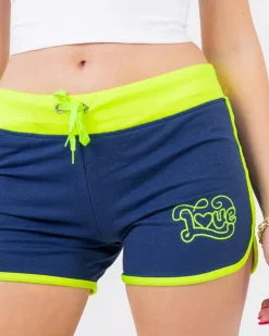 Royalfashion Żółto - niebieskie krótkie spodenki z naszywką LOVE