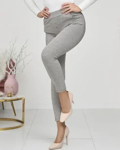 Royalfashion Żółto- czarne ocieplane damskie tregginsy w kratkę