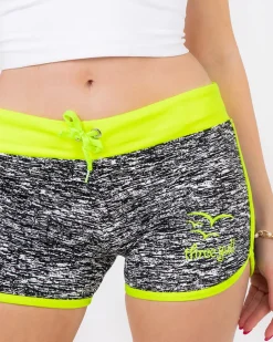 Royalfashion Żółto-czarne neonowe damskie sportowe krótkie spodenki