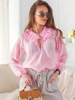 Royalfashion Transparentna damska koszula z ozdobnym kołnierzykiem