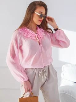 Royalfashion Transparentna damska koszula z ozdobnym kołnierzykiem